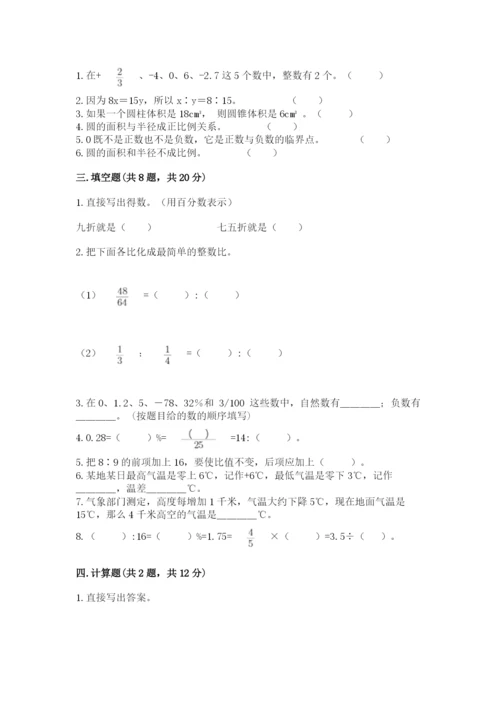宁城县六年级下册数学期末测试卷带答案.docx