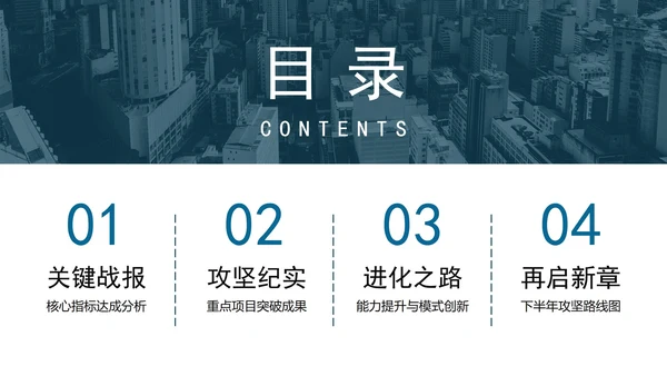 蓝色简约商务实景风半年度工作总结PPT模板