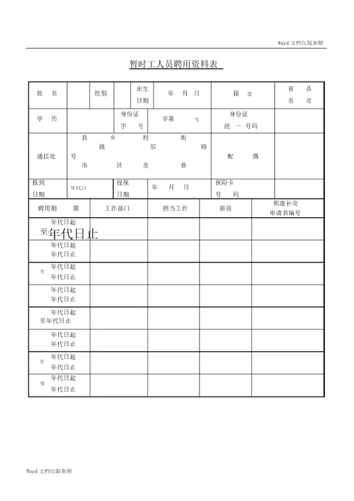 人事资料记录表