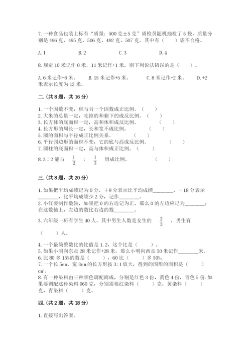 河南省平顶山市六年级下册数学期末测试卷含答案（预热题）.docx