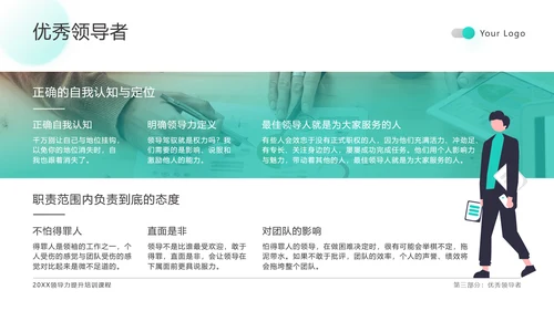 绿色扁平领导力培训通用PPT模板