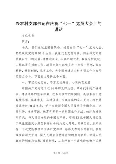 兴农村支部书记在庆祝“七一”党员大会上的讲话.docx