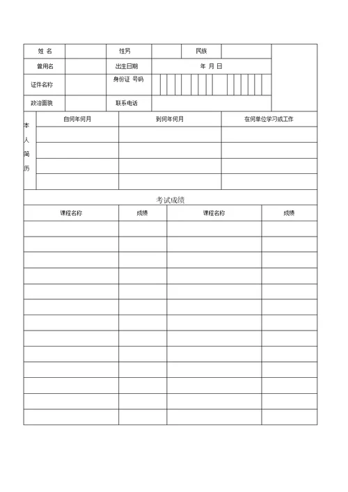 河北省高等教育自学考试毕业生登记和鉴定表