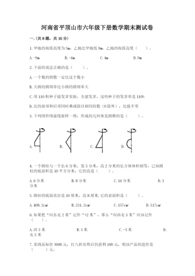 河南省平顶山市六年级下册数学期末测试卷附答案（完整版）.docx