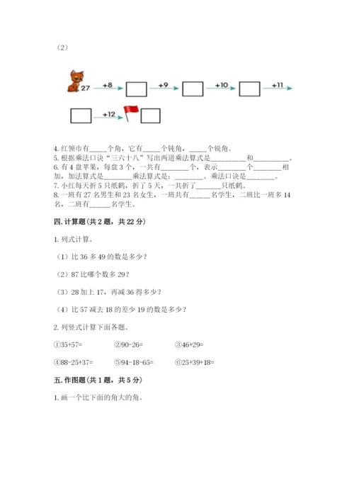 小学二年级上册数学期中测试卷精品（考点梳理）.docx