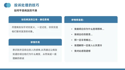 蓝色插画风医疗投诉处理与技巧医护培训PPT模版