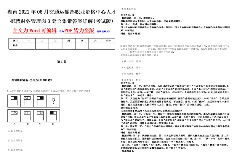 湖南2021年06月交通运输部职业资格中心人才招聘财务管理岗3套合集带答案详解考试版