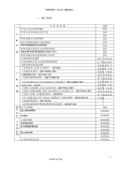 电梯施工方案空白