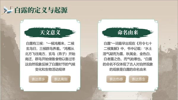 褐绿色中国风白露节气学校主题班会PPT模板