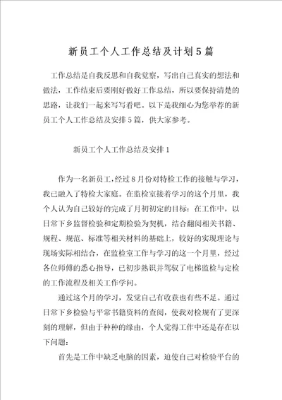 新员工个人工作总结及计划5篇
