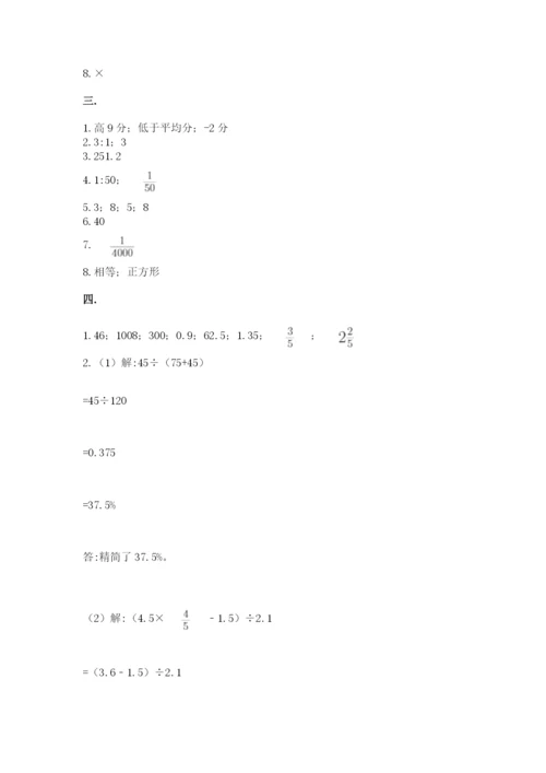 小学六年级数学摸底考试题及完整答案（必刷）.docx