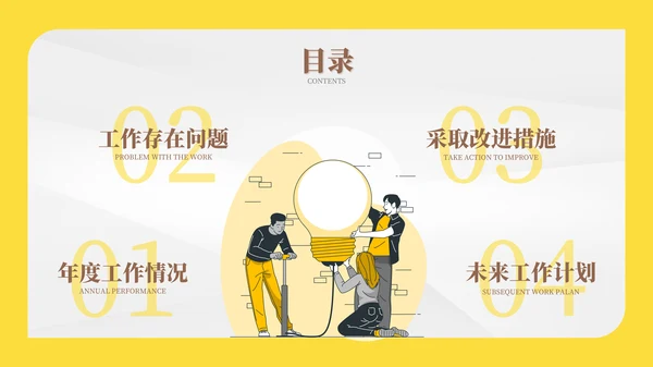 黄色插画风财务年终总结PPT模板