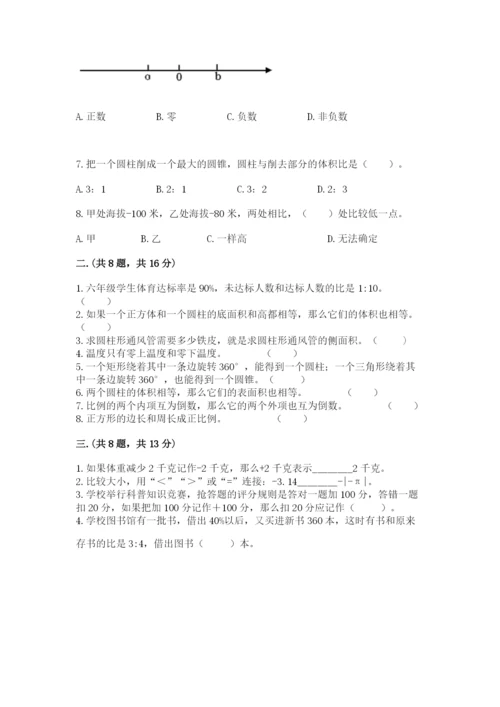 河南省平顶山市六年级下册数学期末测试卷及参考答案（新）.docx