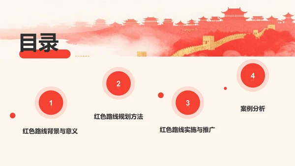 红色复古风研学旅行红色路线规划介绍PPT模板