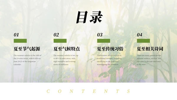 绿色简约清新二十四节气之夏至节气介绍PPT模板