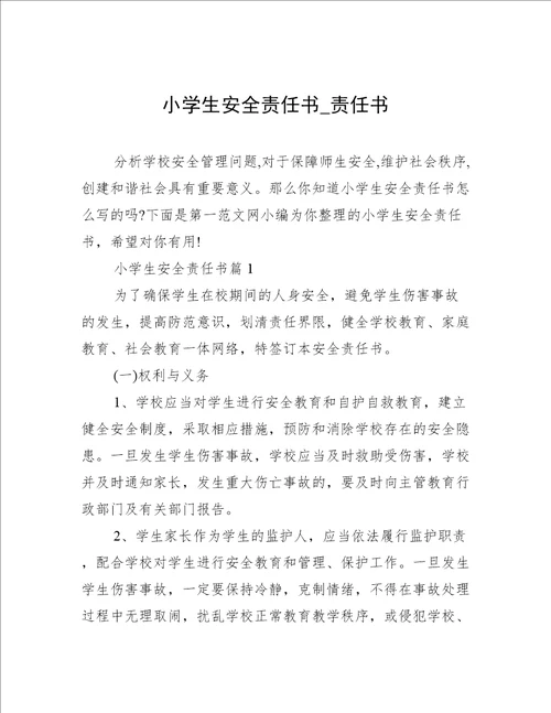 小学生安全责任书责任书