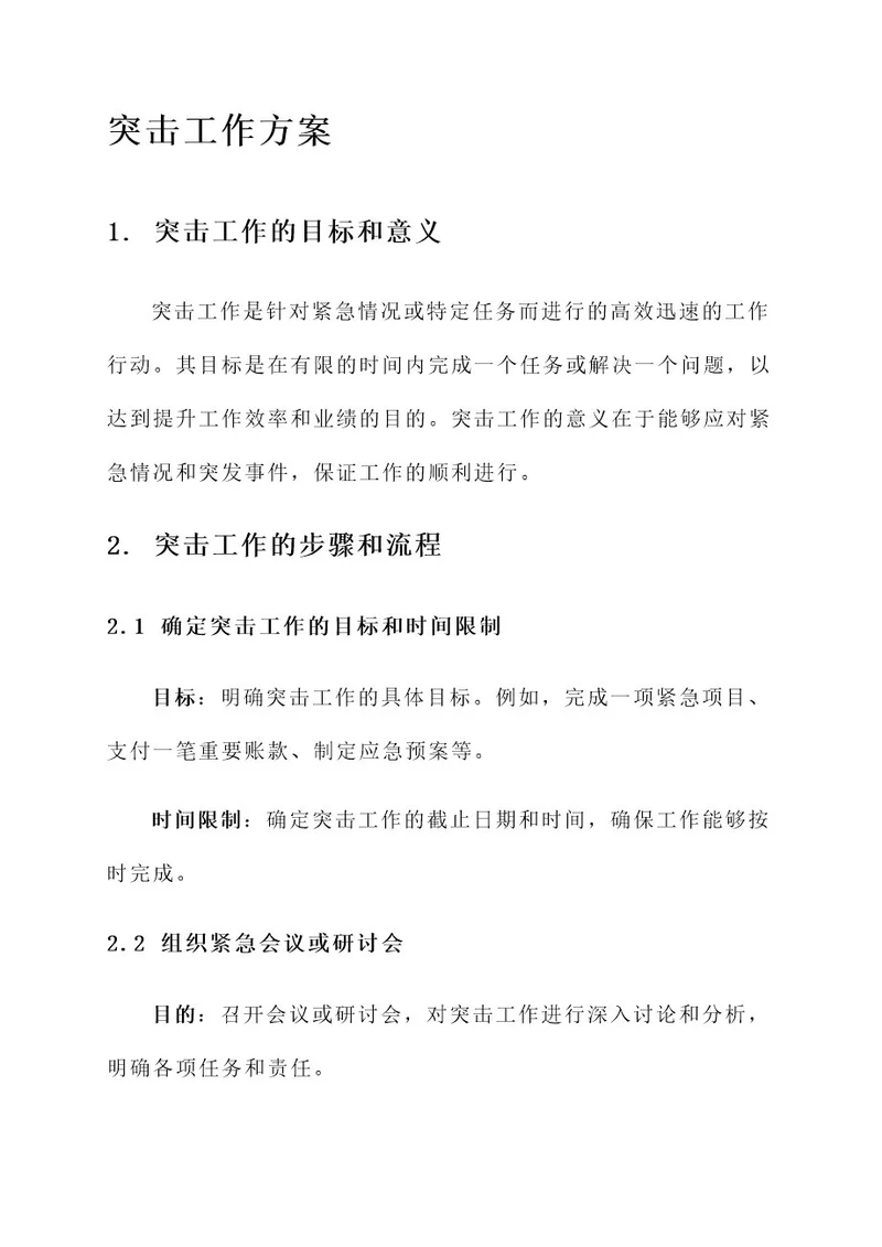 突击工作方案