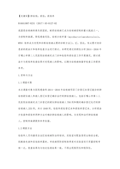 肺结核病患者痰涂片及痰培养检测结果分析.docx