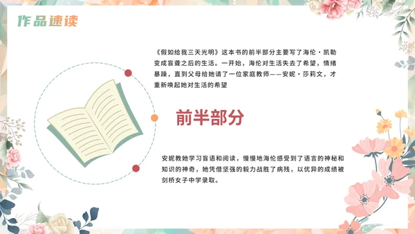 手绘水彩花卉假如给我三天光明读书书籍分享PPT模板