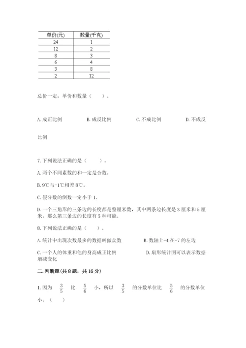 冀教版小学六年级下册数学期末综合素养测试卷（考点提分）.docx