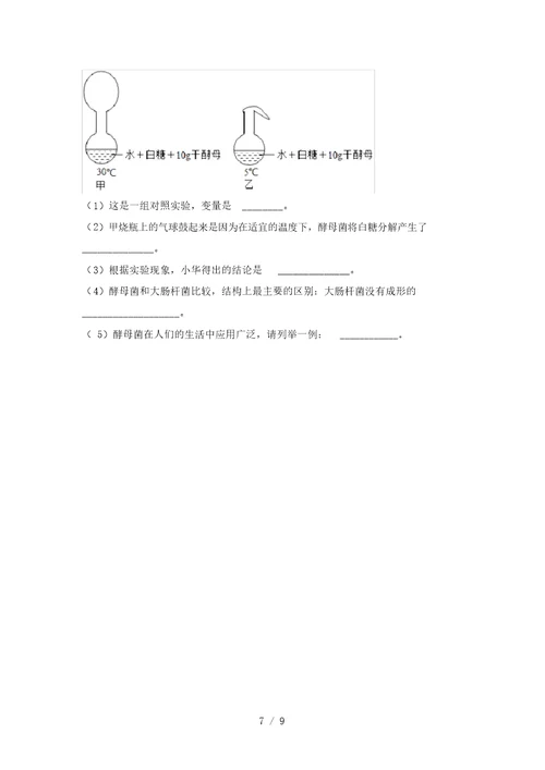 2021年冀教版八年级生物上册期末试卷(新版)