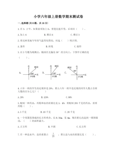 小学六年级上册数学期末测试卷附参考答案（名师推荐）.docx