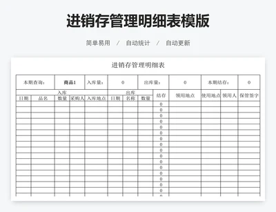 进销存管理明细表模版