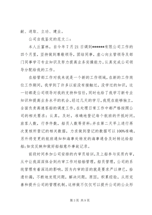 公司自我鉴定的范文3篇.docx