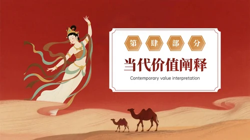 复古红黄色中国风关于敦煌博物馆文化介绍PPT模板