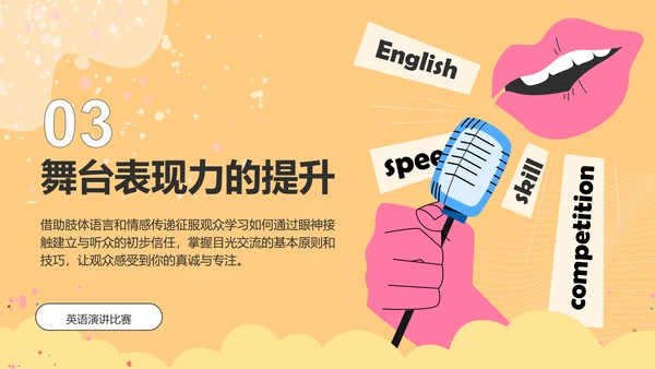 橙色插画风英语演讲比赛的应对技巧PPT模板