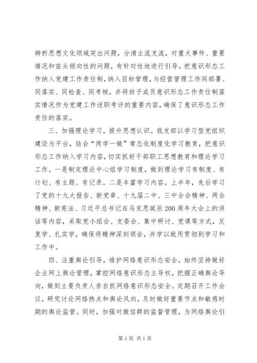 XX年公司党支部上半年落实意识形态工作总结.docx