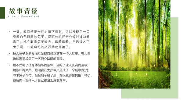 绿色实拍名著阅读分享会爱丽丝梦游仙境PPT读书分享