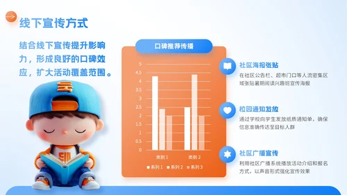 蓝橙色3D风暑期阅读兴趣班PPT模板