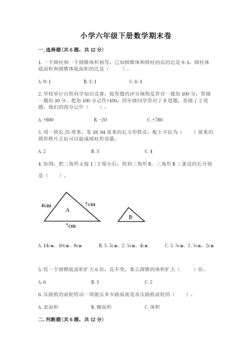 小学六年级下册数学期末卷含完整答案【历年真题】.docx