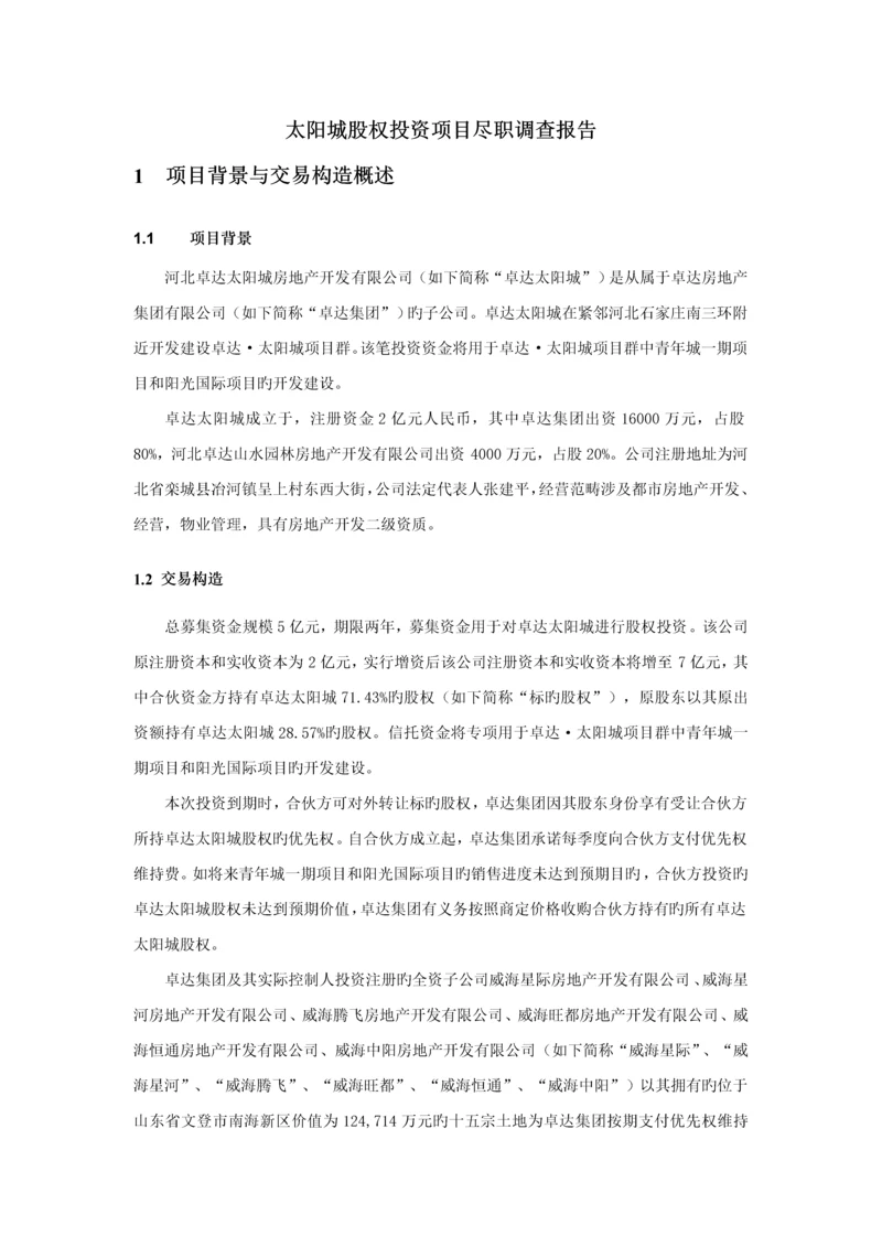 房地产股权投资专项项目尽职详细调查汇总报告.docx