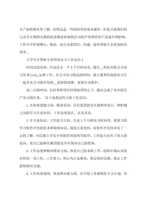 大学生计算机专业顶岗实习工作总结