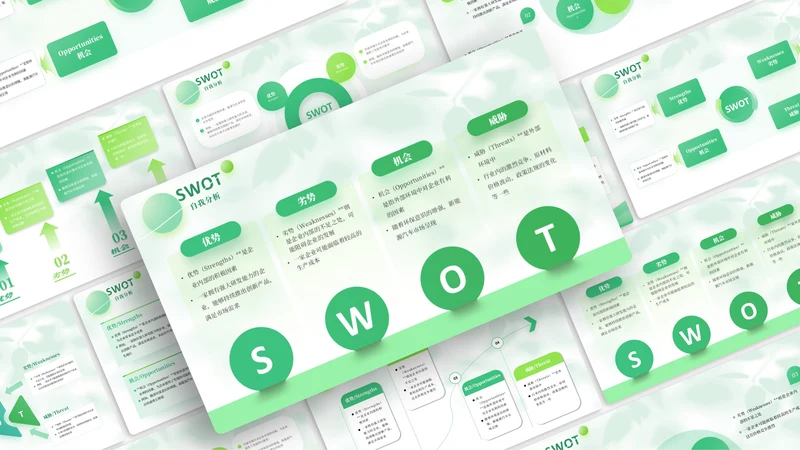 绿色简约风SWOT自我分析PPT版式合集