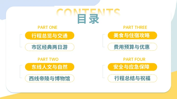 蓝黄色插画风国庆七日游PPT模板