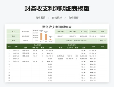 财务收支利润明细表模版