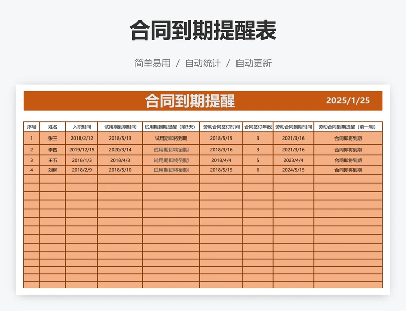 合同到期提醒表