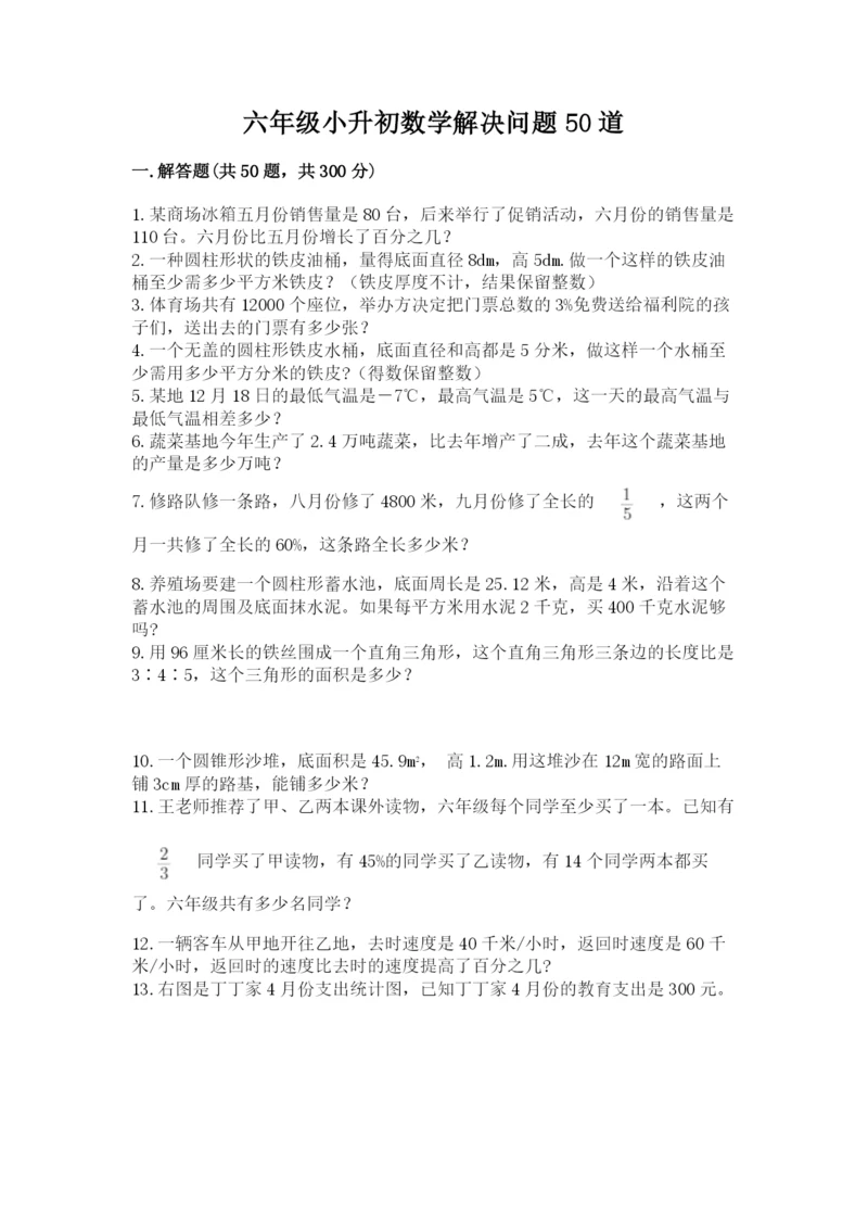 六年级小升初数学解决问题50道精品【a卷】.docx