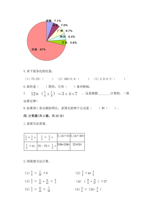 人教版六年级上册数学期末测试卷含答案（黄金题型）.docx