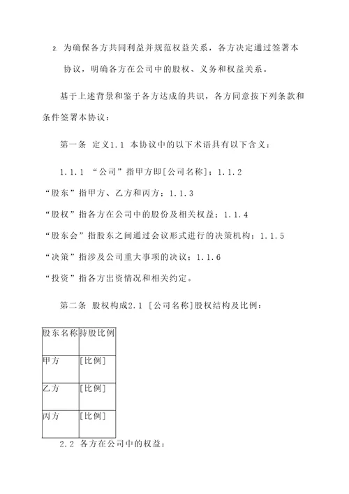 原始股东股份协议书