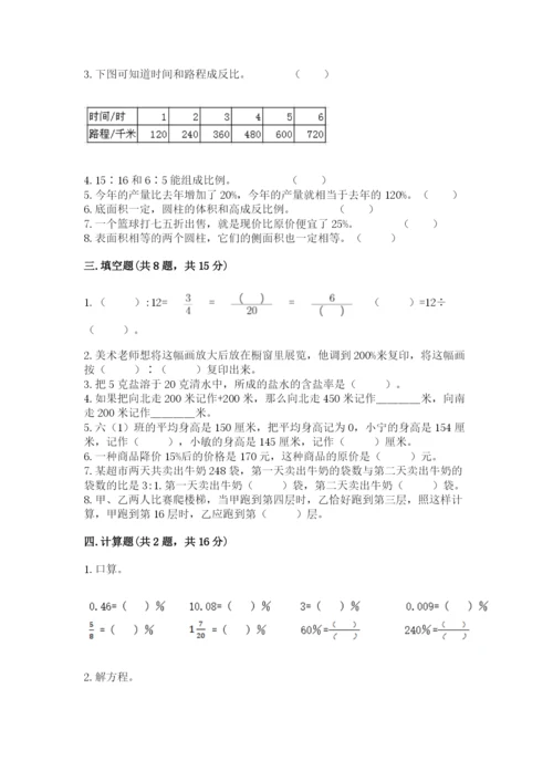 人教版六年级下册数学期末测试卷及答案【网校专用】.docx