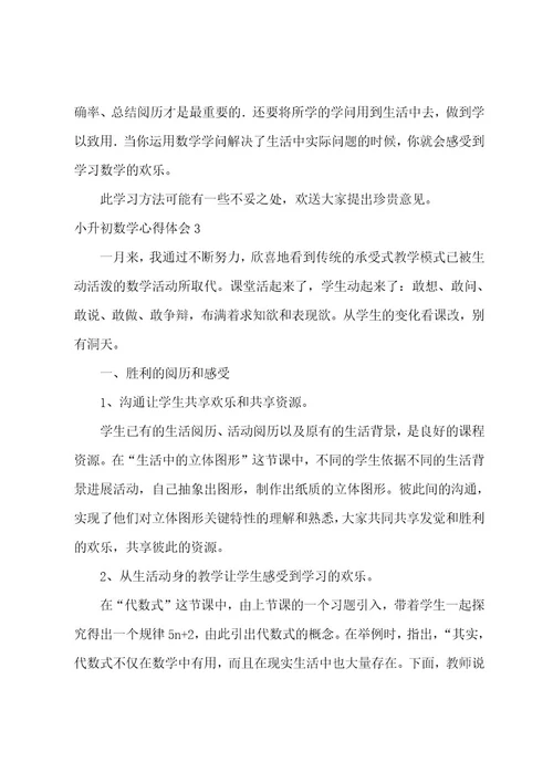 小升初数学心得体会