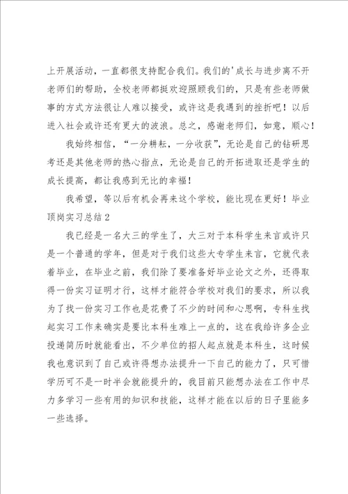 毕业顶岗实习总结集锦15篇