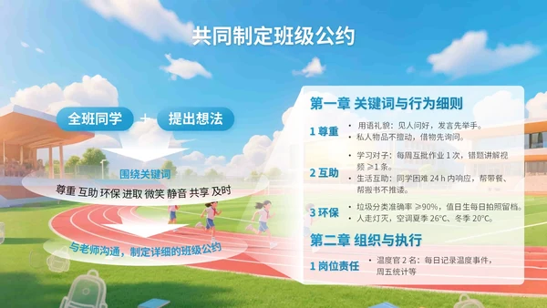 蓝色3D立体风三年二班开学主题班会PPT模版