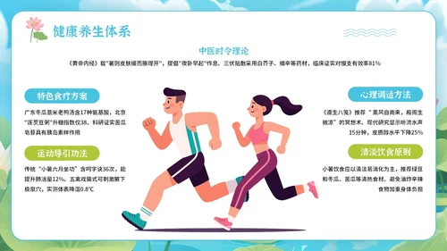 蓝绿色卡通插画风格节气主题小暑PPT