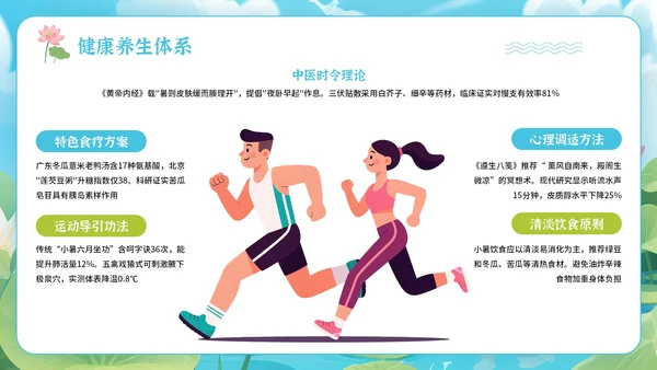 蓝绿色卡通插画风格节气主题小暑PPT