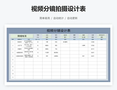 视频分镜拍摄设计表